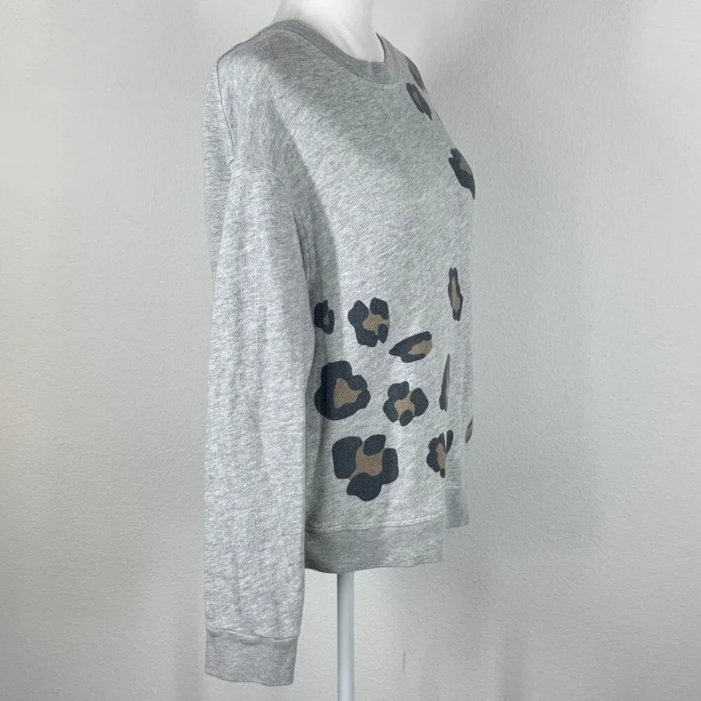 Monrow Sweatshirt Gray Leopard Print Crewneck Size S Pullover Long Sleeve - Picture 2 of 10